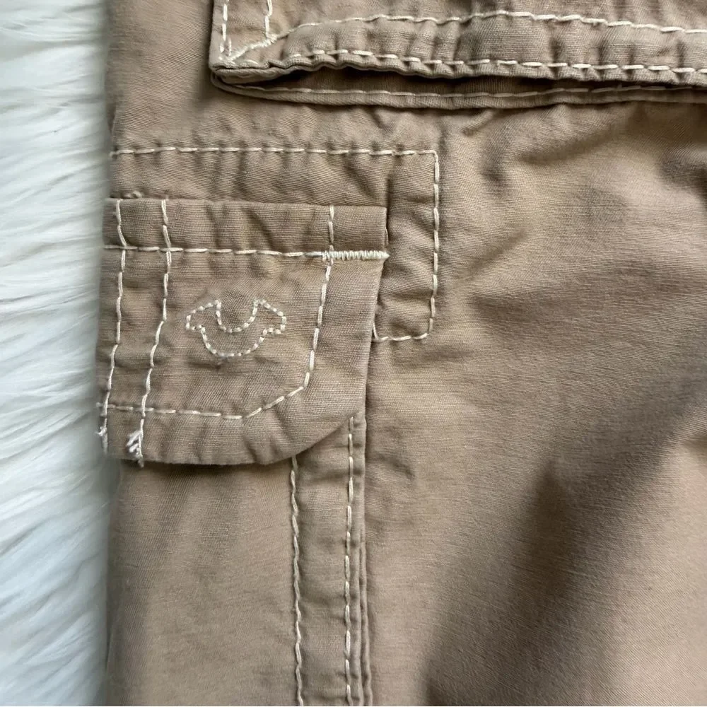 True Religion Big T Cargo Jogger Mens 34 Beige Khaki  Pockets Pants Drawstring
